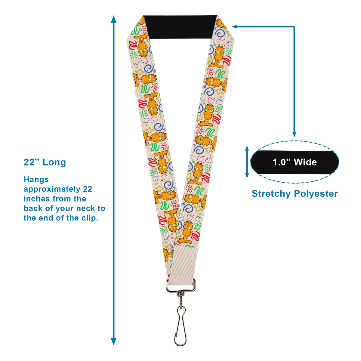 Lanyard - 1.0" - Garfield Smiling Pose Flip Doodles Collage White/Multi Color Lanyards Garfield