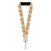 Lanyard - 1.0" - Garfield Smiling Pose Flip Doodles Collage White/Multi Color Lanyards Garfield