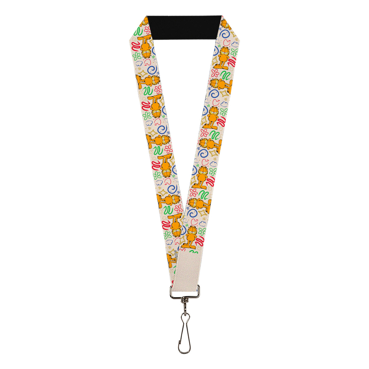 Lanyard - 1.0" - Garfield Smiling Pose Flip Doodles Collage White/Multi Color Lanyards Garfield