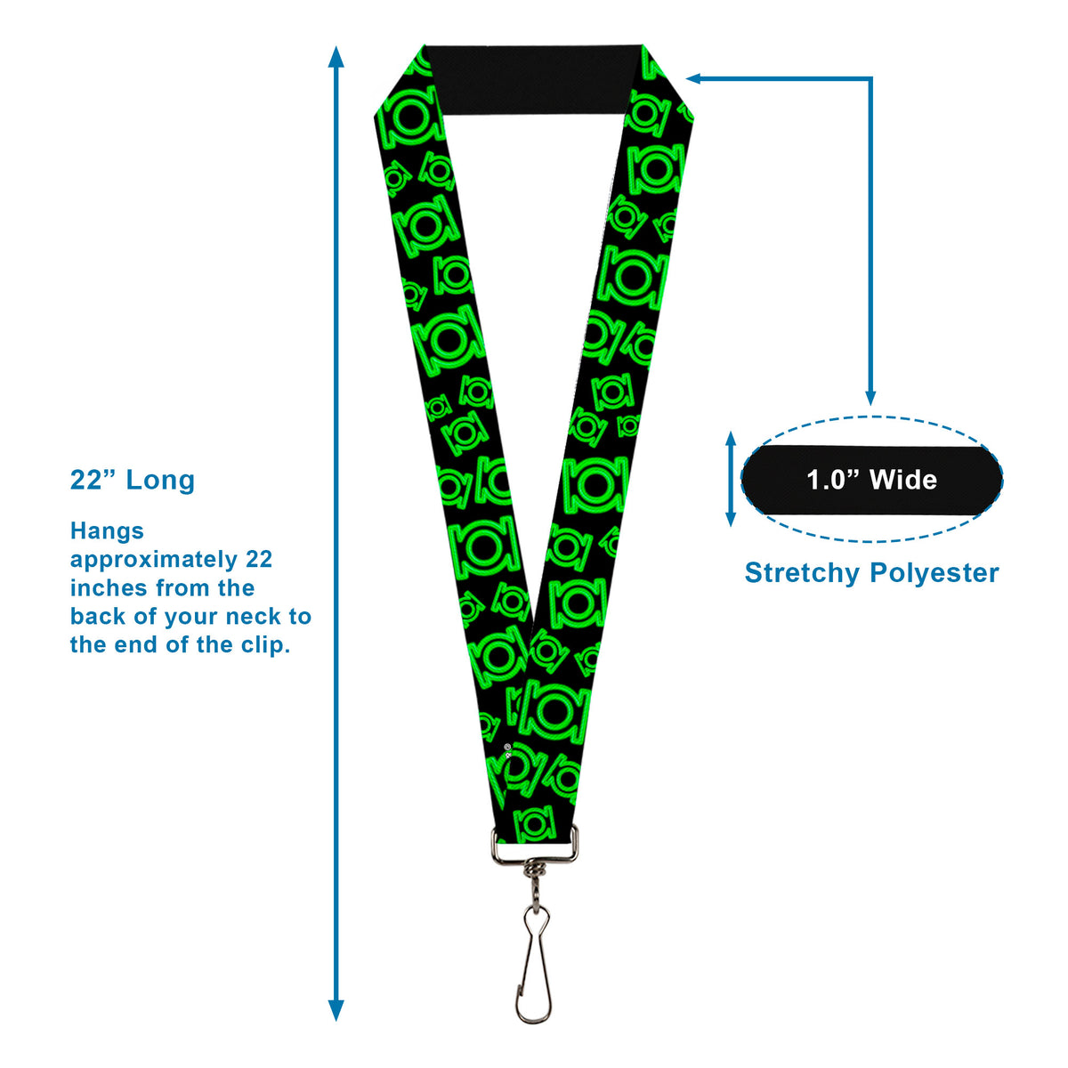 Lanyard - 1.0" - Electric Green Lantern Logo Scattered Black Green Lanyards DC Comics