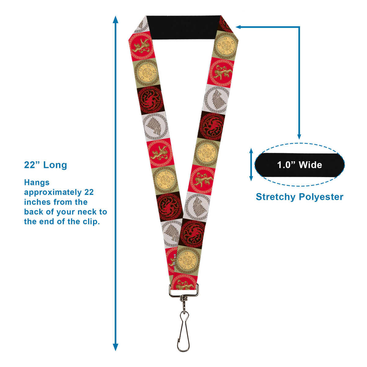 Lanyard - 1.0" - Game of Thrones 4-House Sigil Symbol Blocks Multi Color Lanyards Game of Thrones