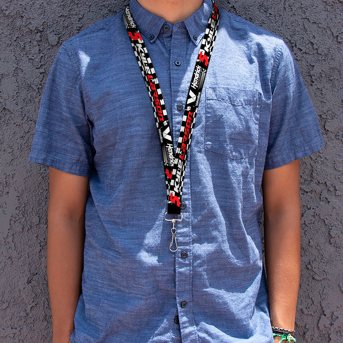 Lanyard - 1.0" - KYLE LARSON #5 VALVOLINE Hendrick Motorsports Logo Black/White/Red Lanyards Hendrick Motorsports