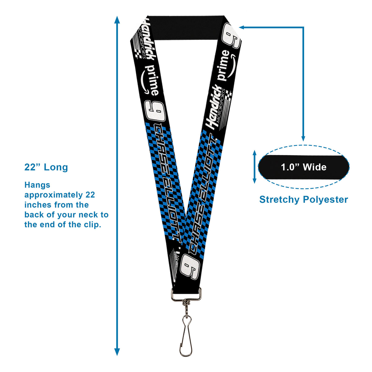 Lanyard - 1.0" - CHASE ELLIOTT #9 PRIME Hendrick Motorsports Logo Black/White/Blue Lanyards Hendrick Motorsports