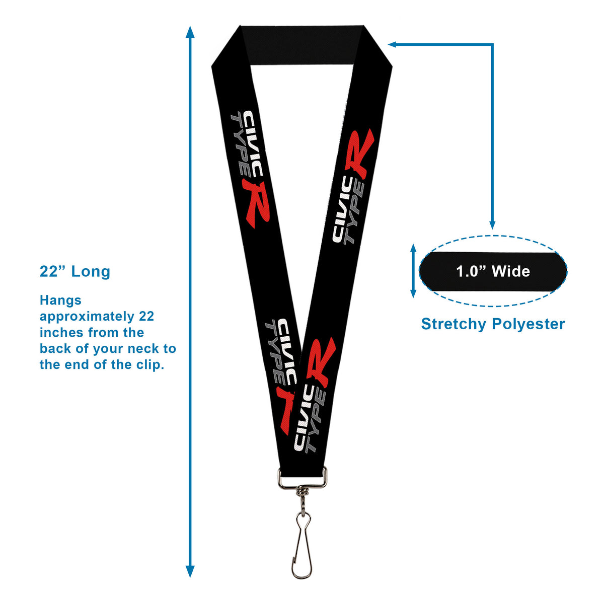 Lanyard - 1.0" - CIVIC TYPE R Black/White/Gray/Red Lanyards Honda