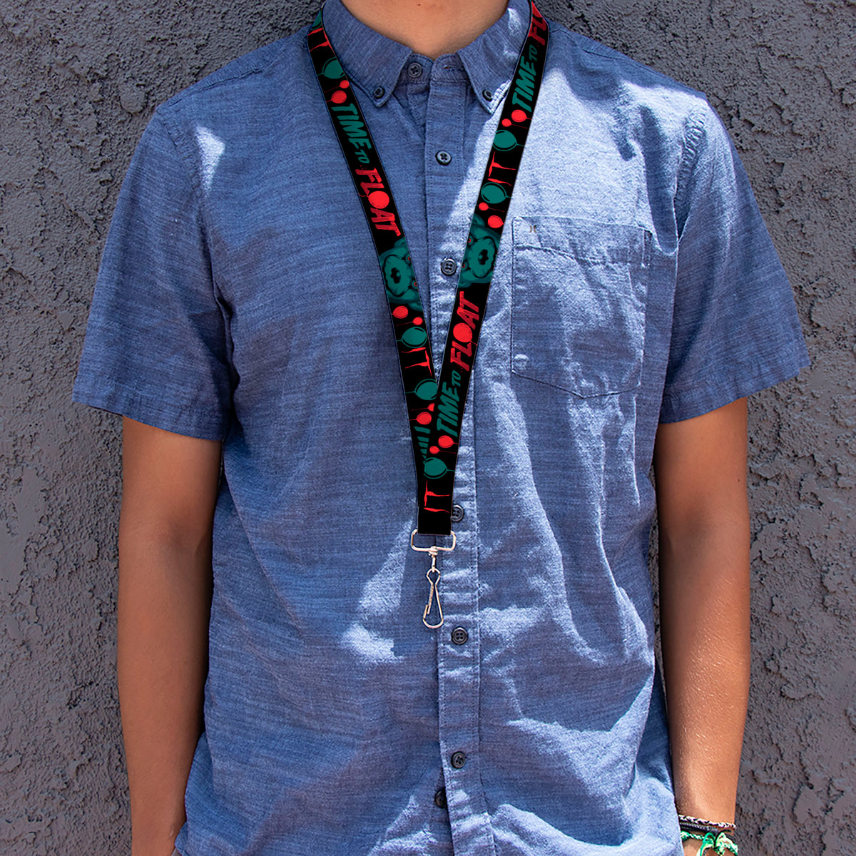 Lanyard - 1.0" - IT Pennywise Face and Balloons TIME TO FLOAT Black/Blues/Reds Lanyards IT