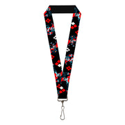 Lanyard - 1.0" - Harley Quinn Shooting Poses Diamonds Black Red White Lanyards DC Comics