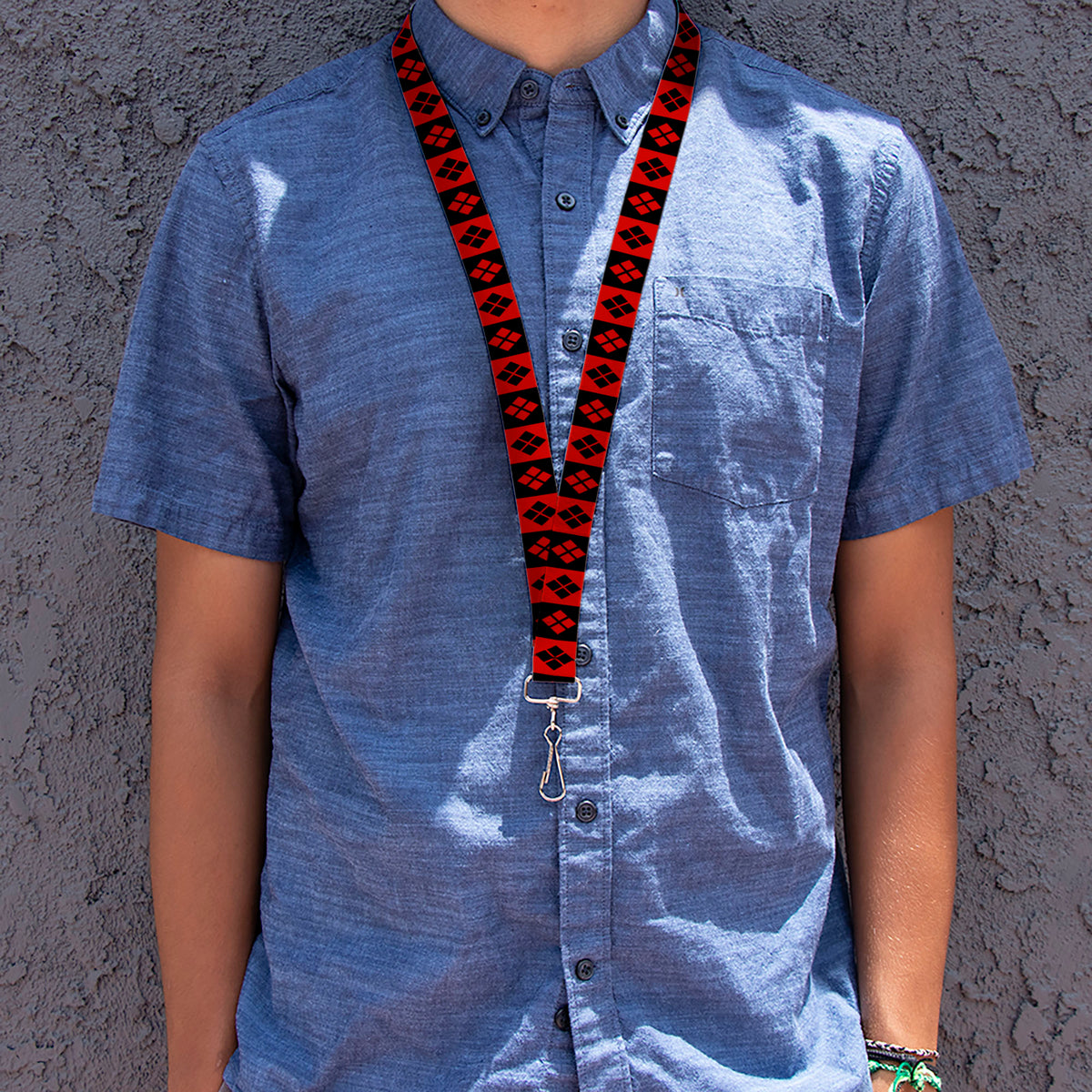 Lanyard - 1.0" - Harley Quinn Diamond Blocks Red Black Black Red Lanyards DC Comics
