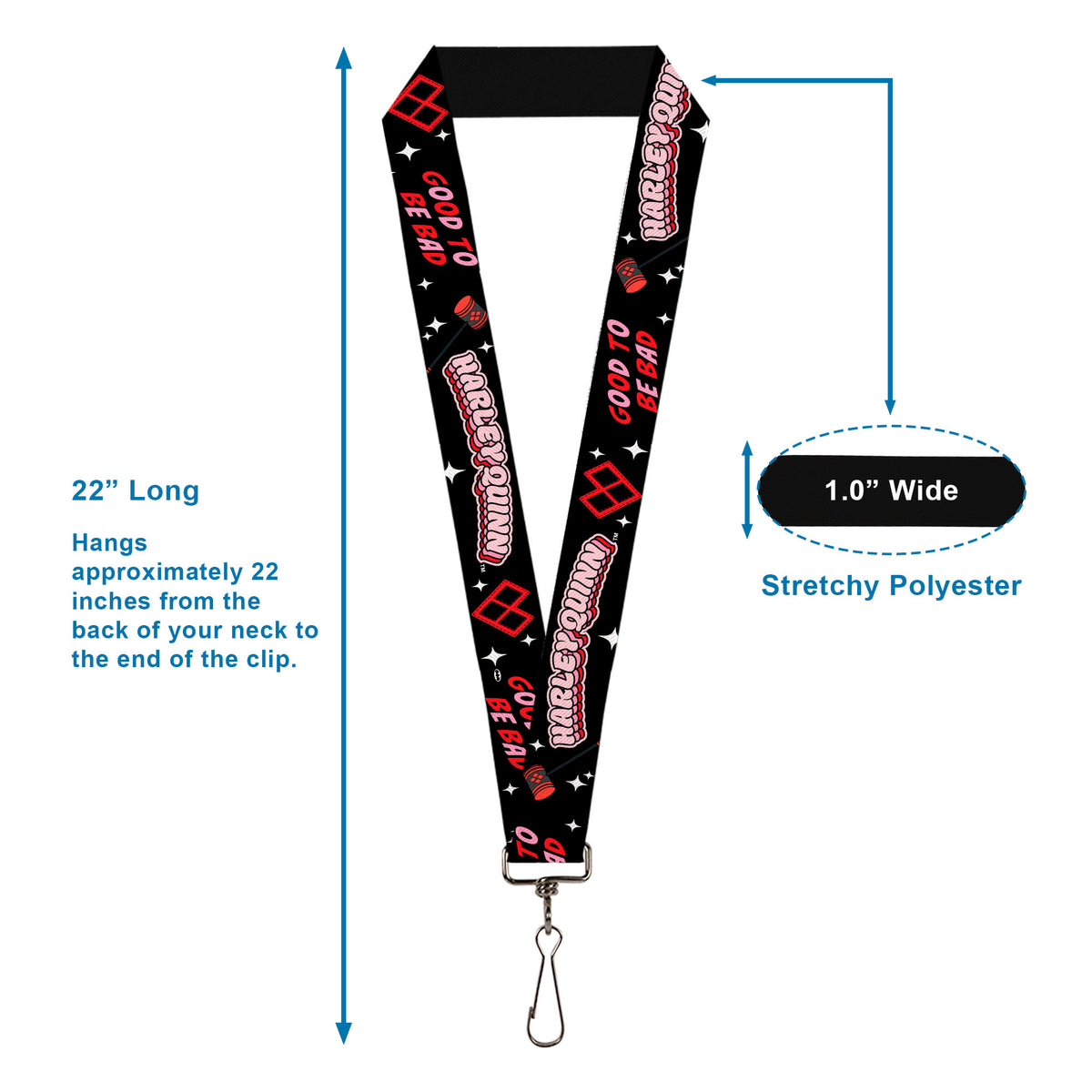 Lanyard - 1.0" - HARLEY QUINN GOOD TO BE BAD Collage Black Red Pinks Lanyards DC Comics