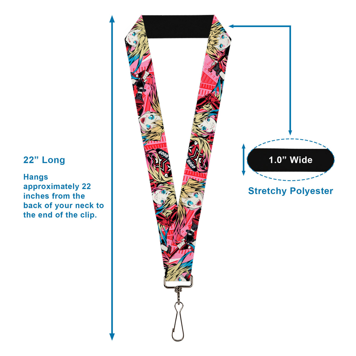 Lanyard - 1.0" - Harley Quinn Puddin Poses Anime Graphics Pink/Red Lanyards DC Comics