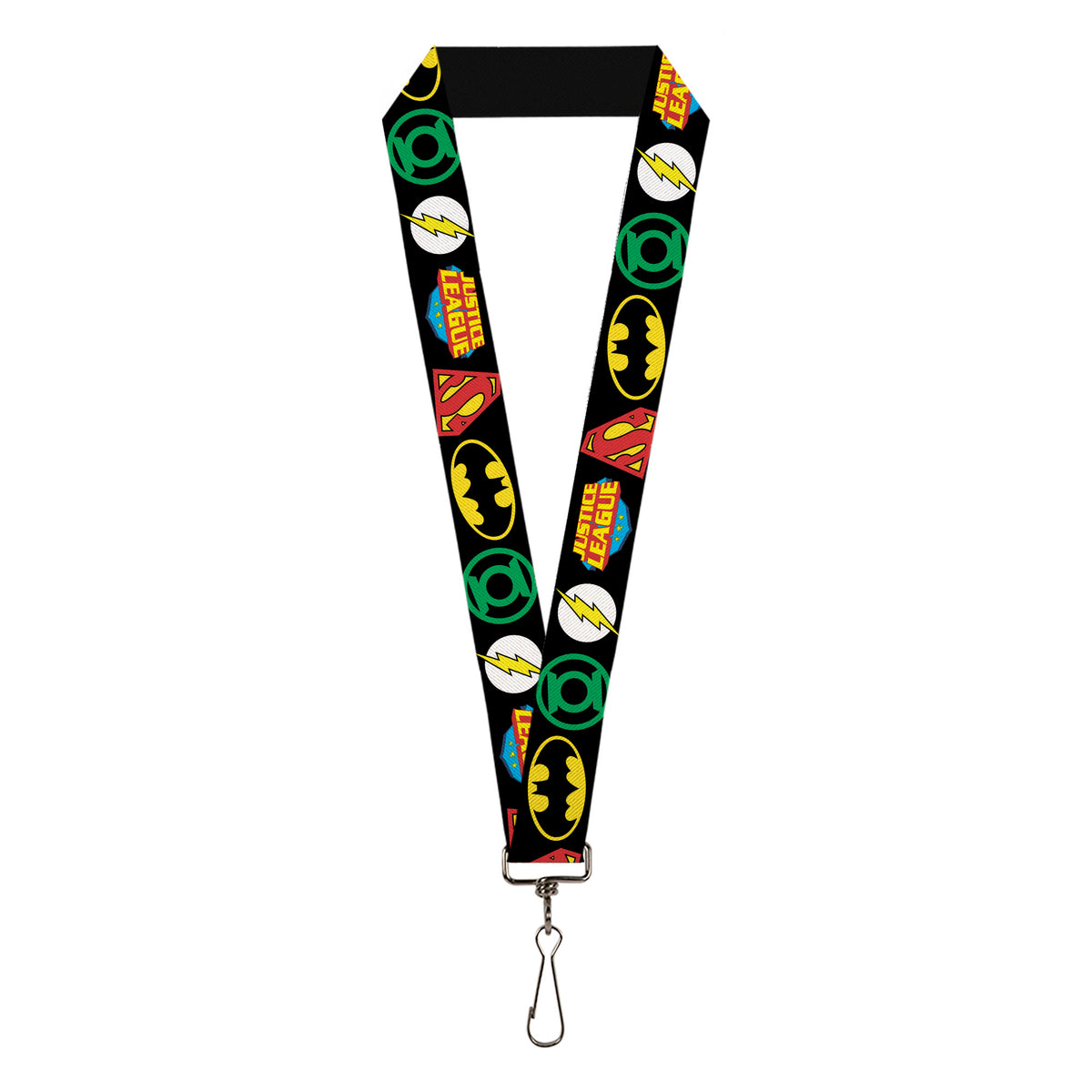 Lanyard - 1.0" - Justice League Superhero Logos CLOSE-UP Black Lanyards DC Comics