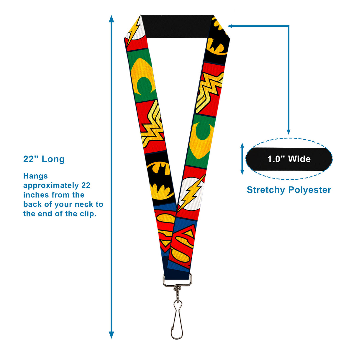 Lanyard - 1.0" - Justice League 5-Superhero Textured Logo CLOSE-UP Blocks Lanyards DC Comics