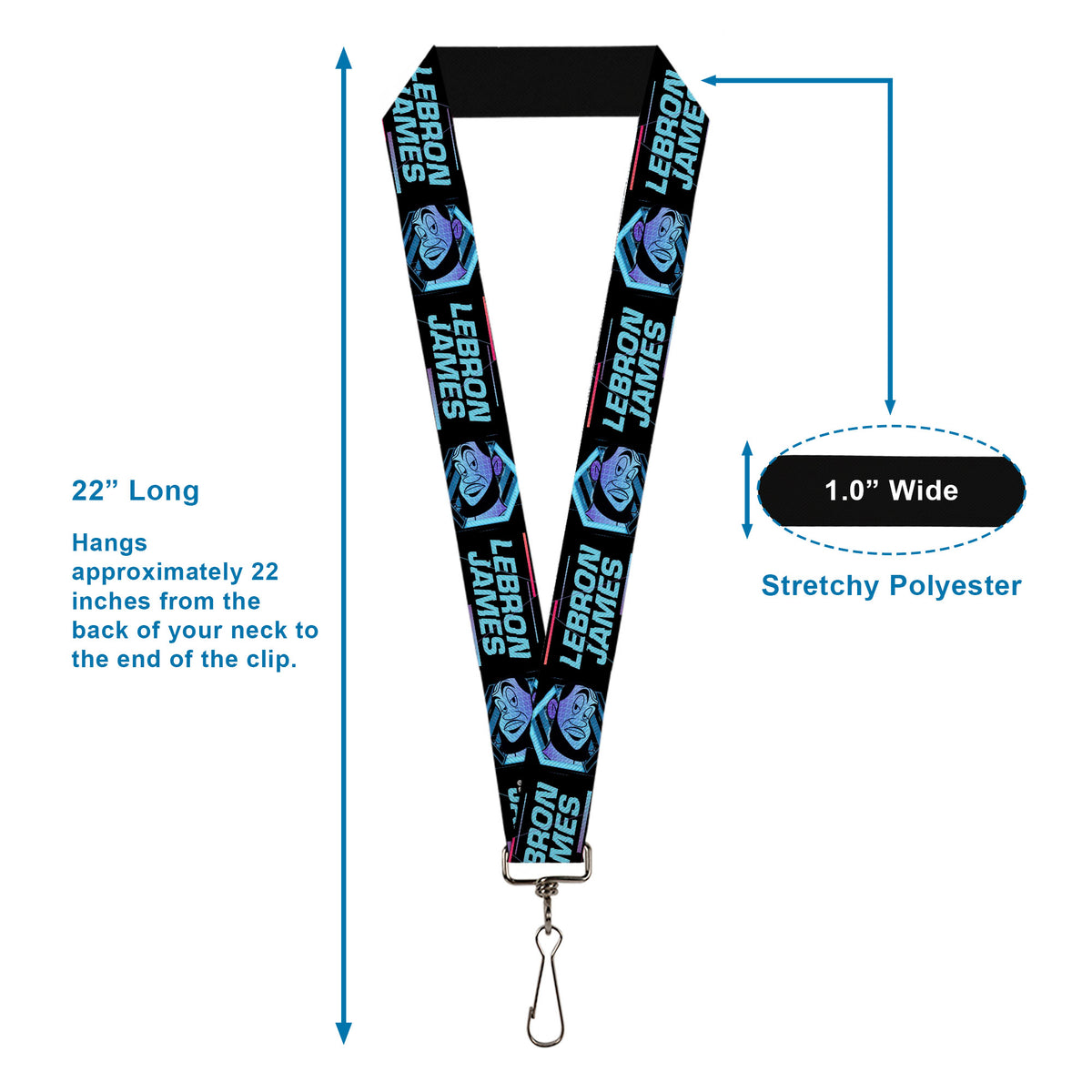 Lanyard - 1.0" - Space Jam 2 LEBRON JAMES Face Icon and Text Black Blues Purples Lanyards Looney Tunes