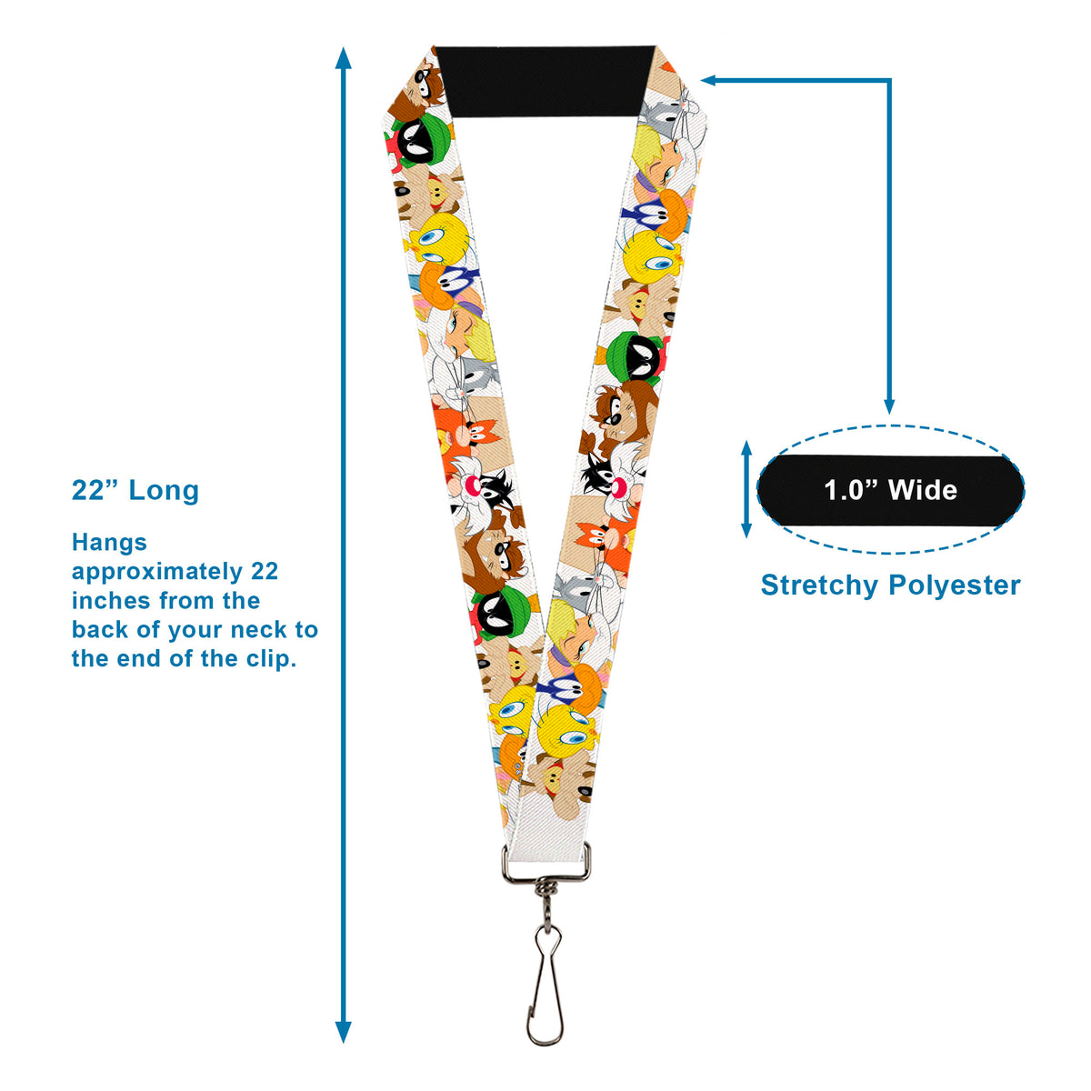 Lanyard - 1.0" - Looney Tunes Nine Character Faces White Lanyards Looney Tunes