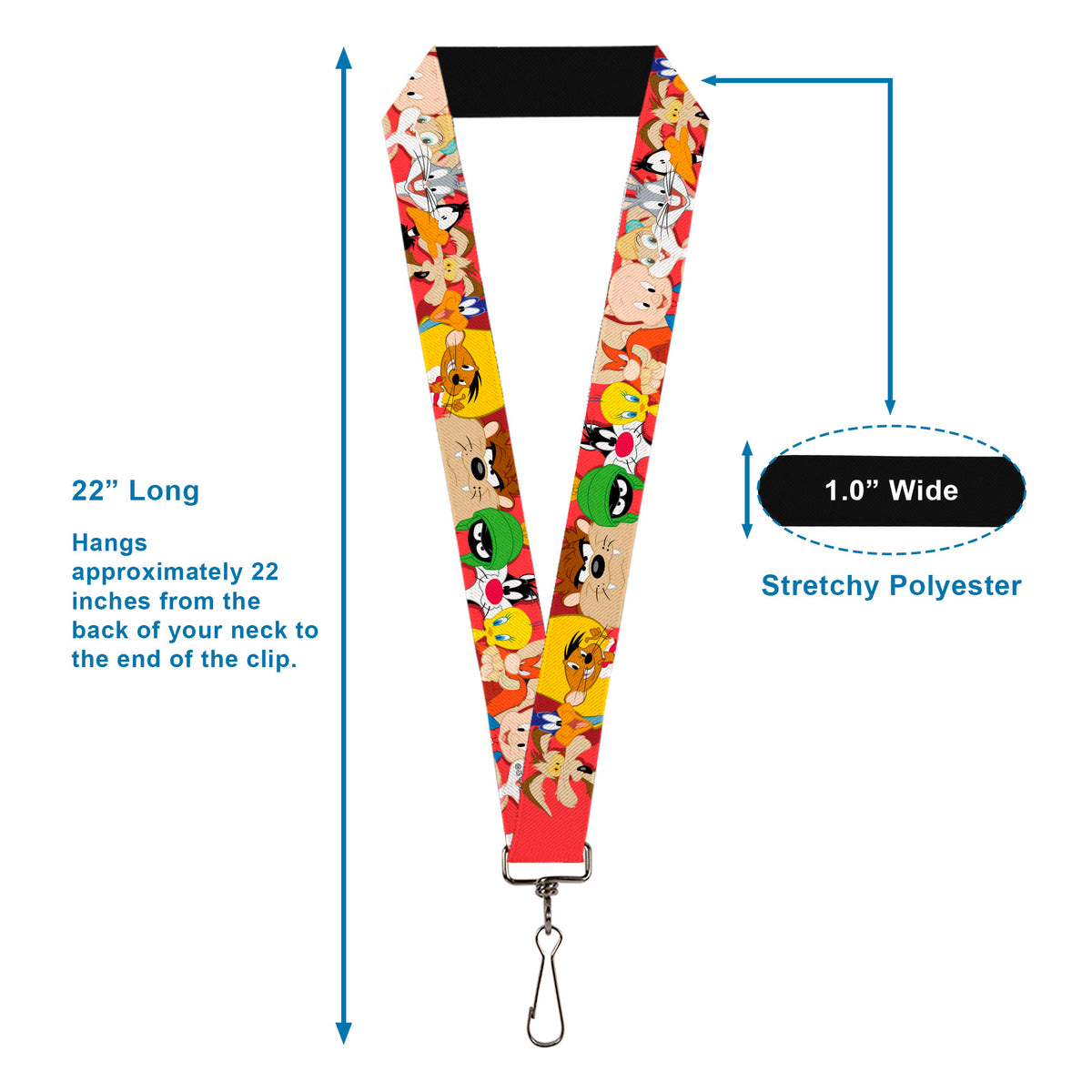 Lanyard - 1.0" - Looney Tunes Twelve Character Expressions Red Lanyards Looney Tunes