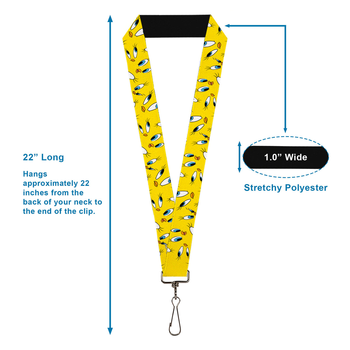 Lanyard - 1.0" - Tweety Expression and Eyes Scattered Yellow Lanyards Looney Tunes
