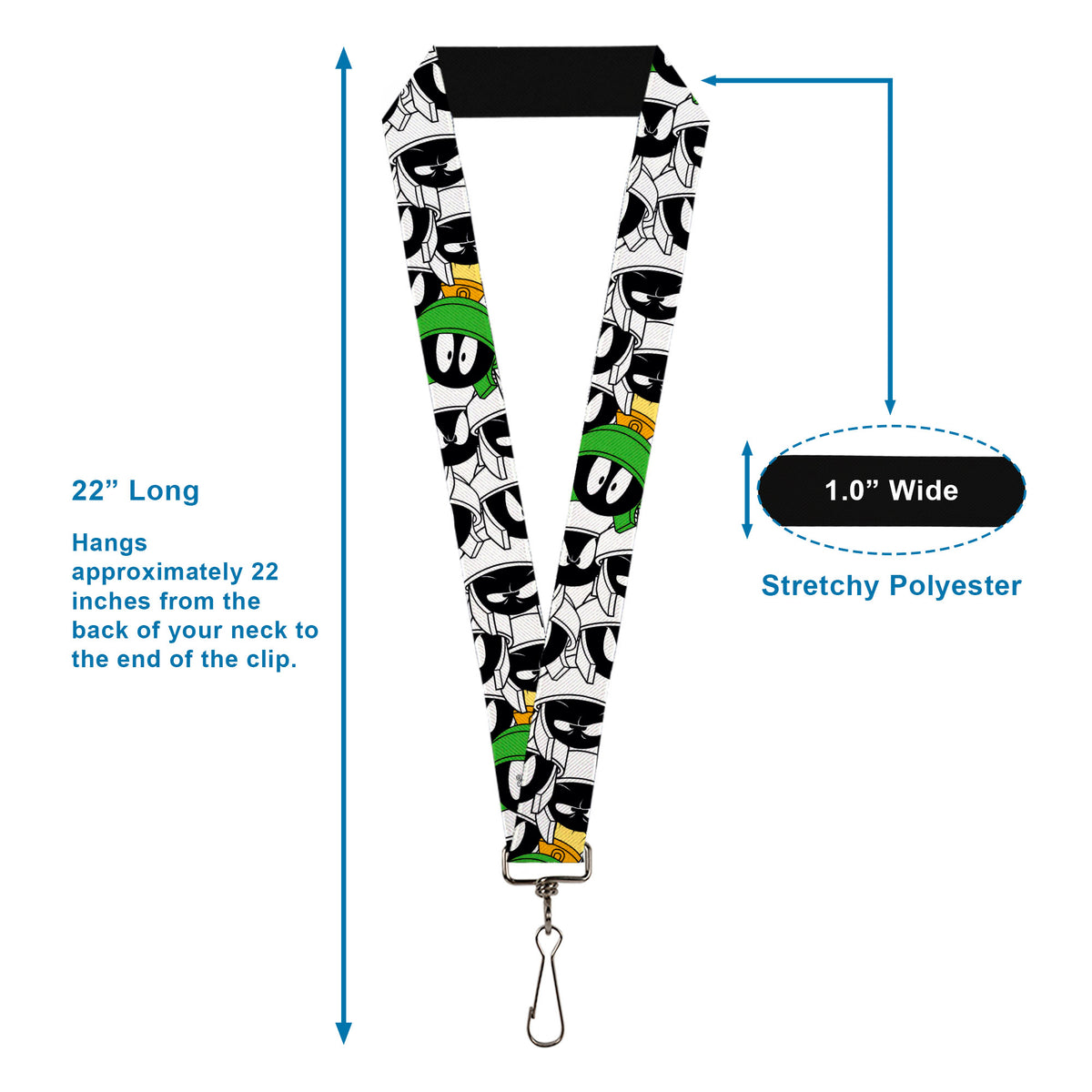 Lanyard - 1.0" - Marvin the Martian Expressions Stacked White Black Green Gold Lanyards Looney Tunes