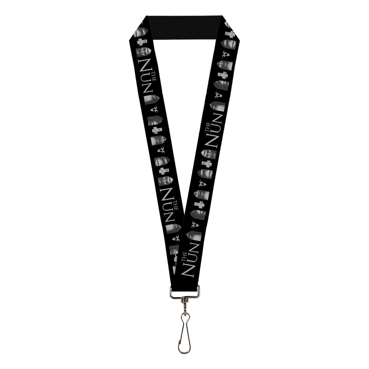Lanyard - 1.0" - THE NUN Demon Nun Valak Face with Icons and Title Logo Black/Grays Lanyards The Nun