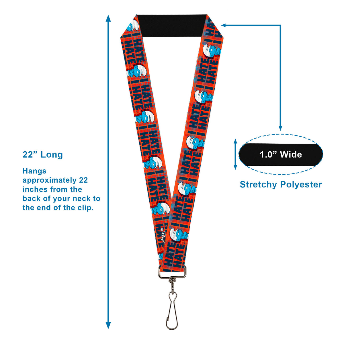 Lanyard - 1.0" - Grumpy Smurf I HATE I HATE Arms Crossed Pose Red/Blue Lanyards The Smurfs