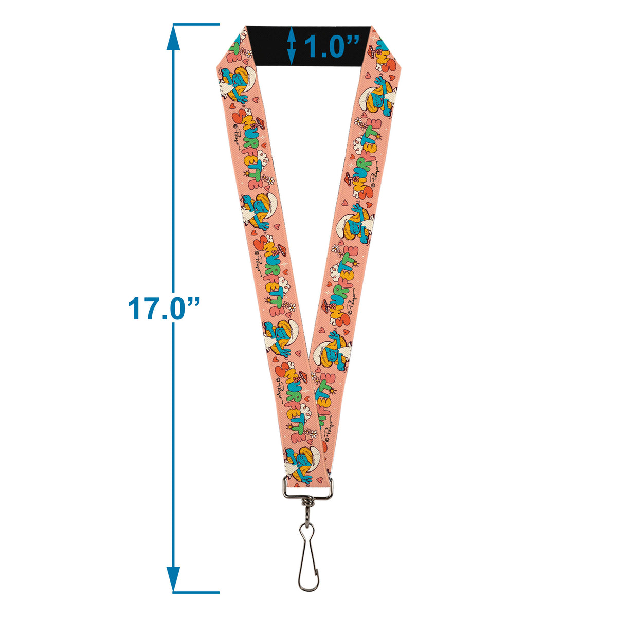 Lanyard - 1.0" - The Smurfs SMURFETTE Smiling Pose and Text Pink/Multi Color Lanyards The Smurfs