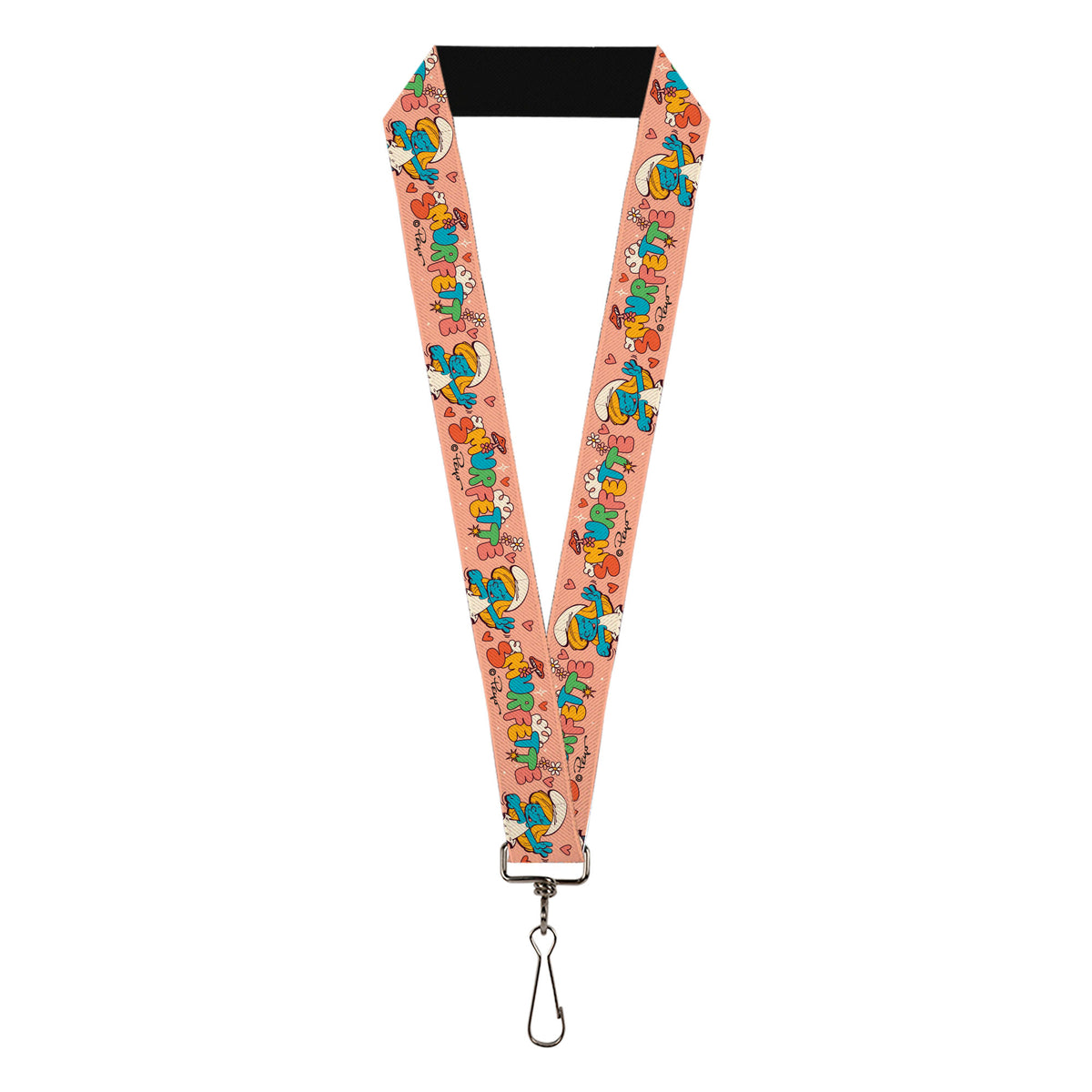Lanyard - 1.0" - The Smurfs SMURFETTE Smiling Pose and Text Pink/Multi Color Lanyards The Smurfs