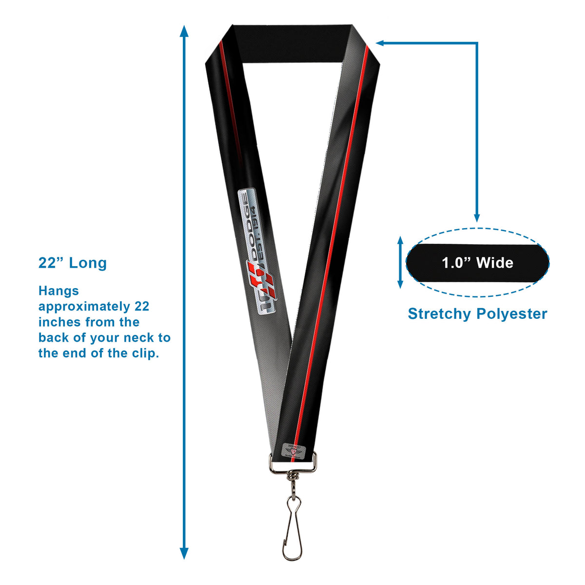 Lanyard - 1.0" - Dodge 100th Anniversary Rhombus Stripe Black-Gray Swirl Red Lanyards Dodge