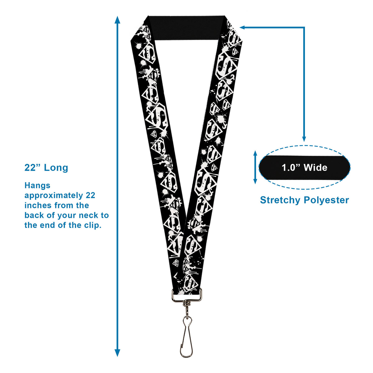 Lanyard - 1.0" - Superman Shield Splatter Black White Lanyards DC Comics