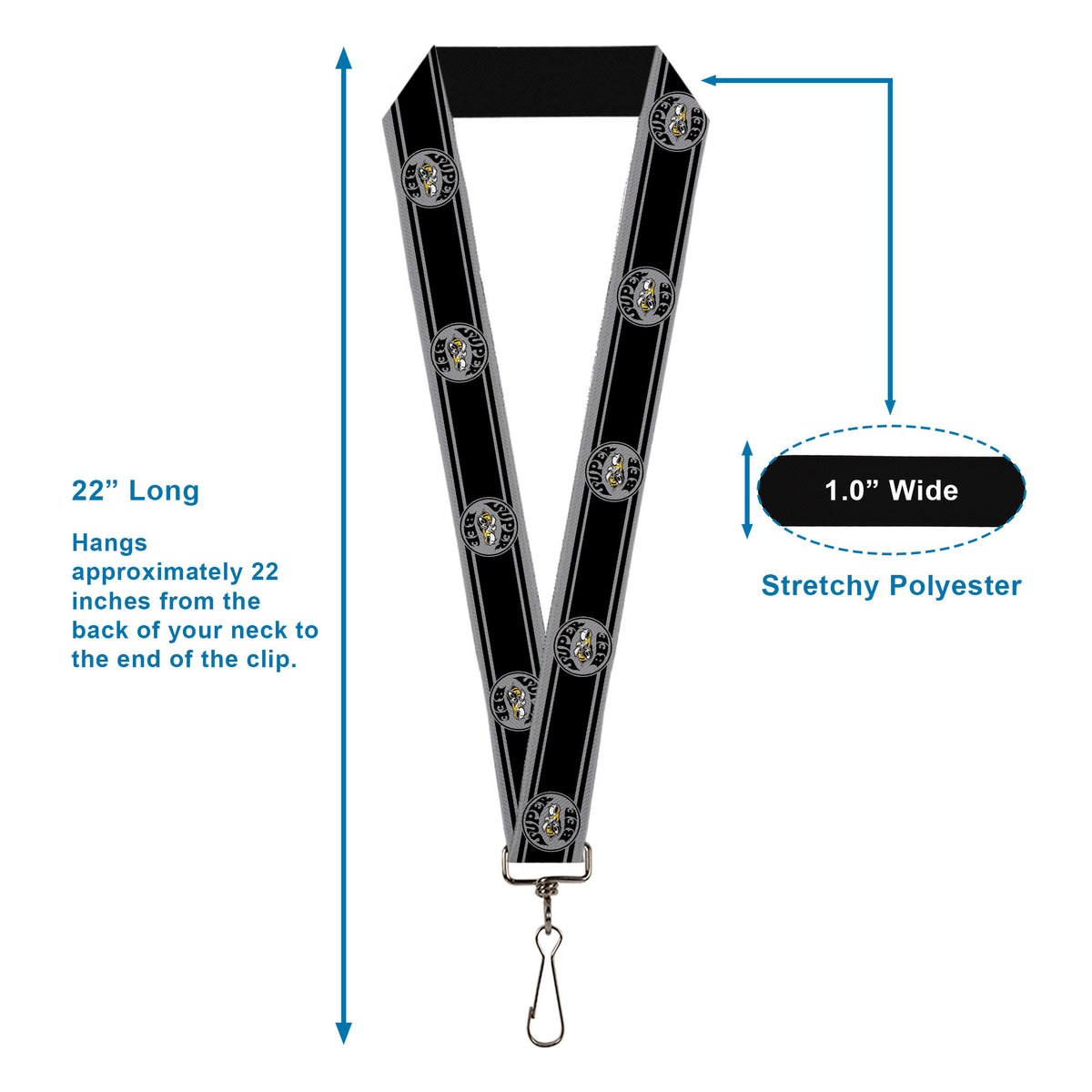 Lanyard - 1.0" - SUPER BEE Logo Stripes Black Gray Lanyards Dodge