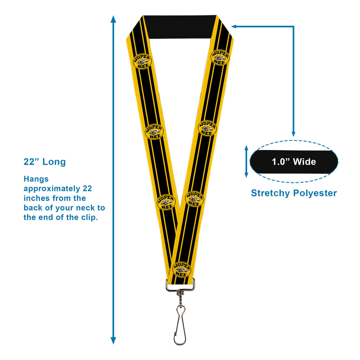 Lanyard - 1.0" - SUPER BEE Logo Stripes Yellow Black White Lanyards Dodge
