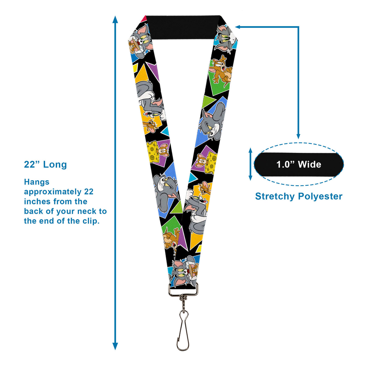 Lanyard - 1.0" - TOM & JERRY Poses Black Multi Color Lanyards Tom and Jerry