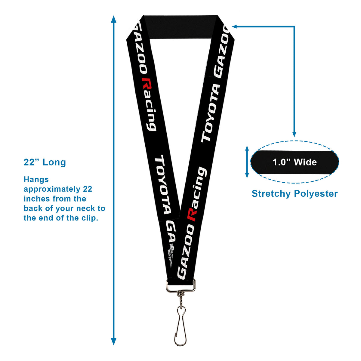 Lanyard - 1.0" - TOYOTA GAZOO RACING Text Logo Black/White/Red Lanyards Toyota