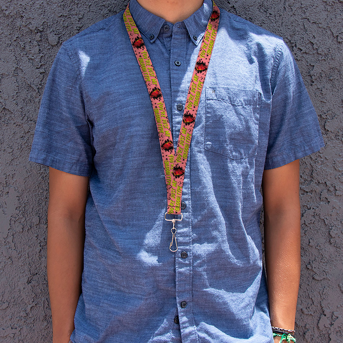 Lanyard - 1.0" - The Lost Boys David Heart Icon YOU'RE JUST MY (BLOOD) TYPE Pink/Yellow Lanyards The Lost Boys