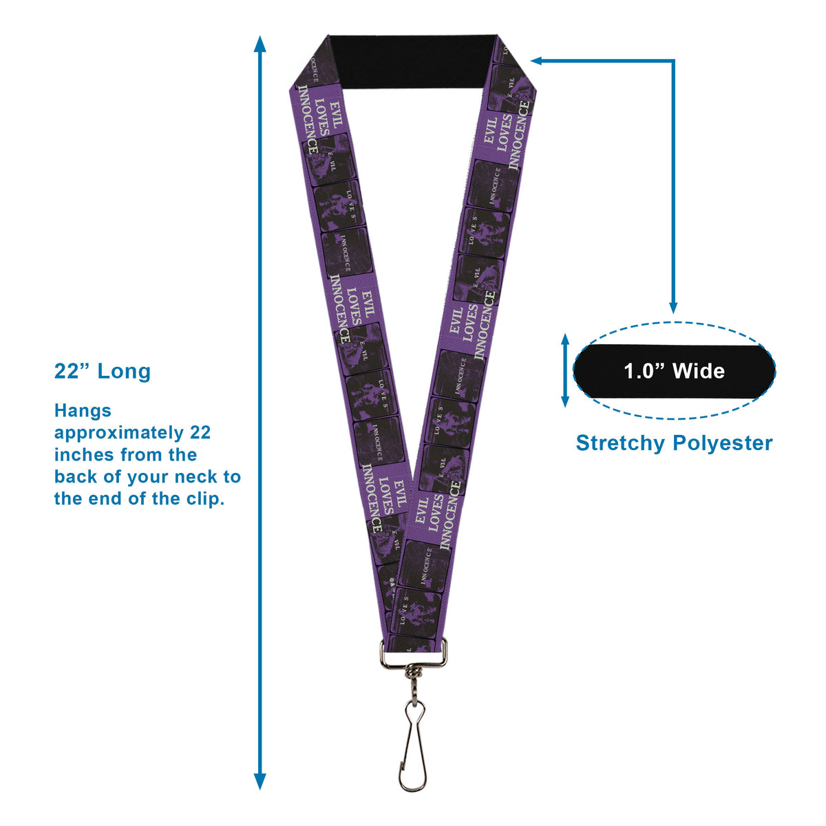 Lanyard - 1.0" - The Conjuring EVIL LOVES INNOCENSE Pose Blocks Purple/Black Lanyards The Conjuring