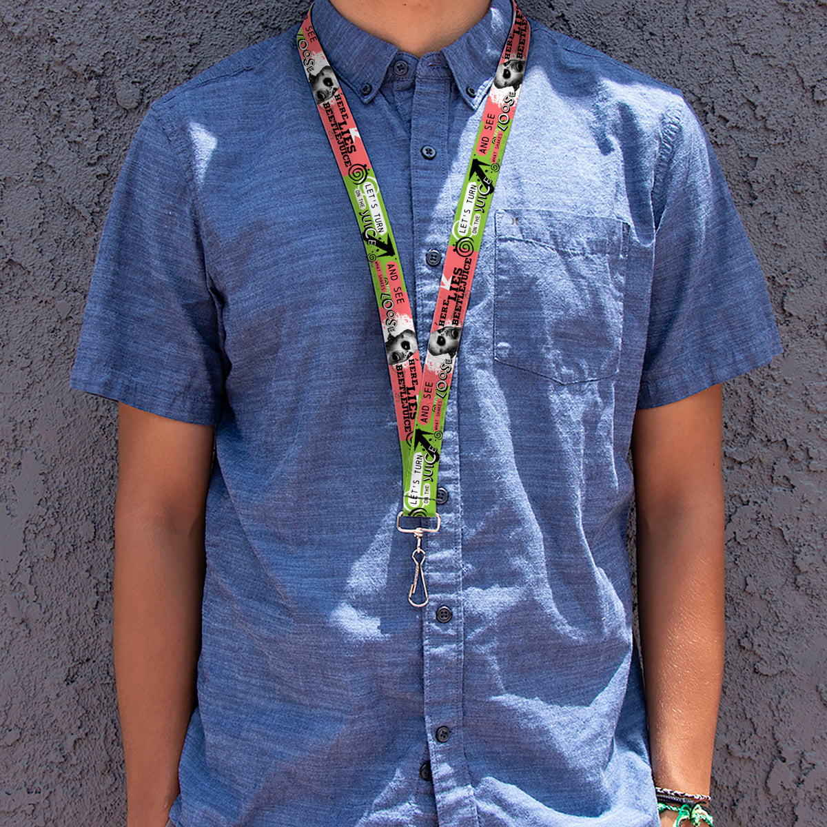 Lanyard - 1.0" - BEETLEJUICE Face and Quotes Collage Pink/Green/Black Lanyards Beetlejuice