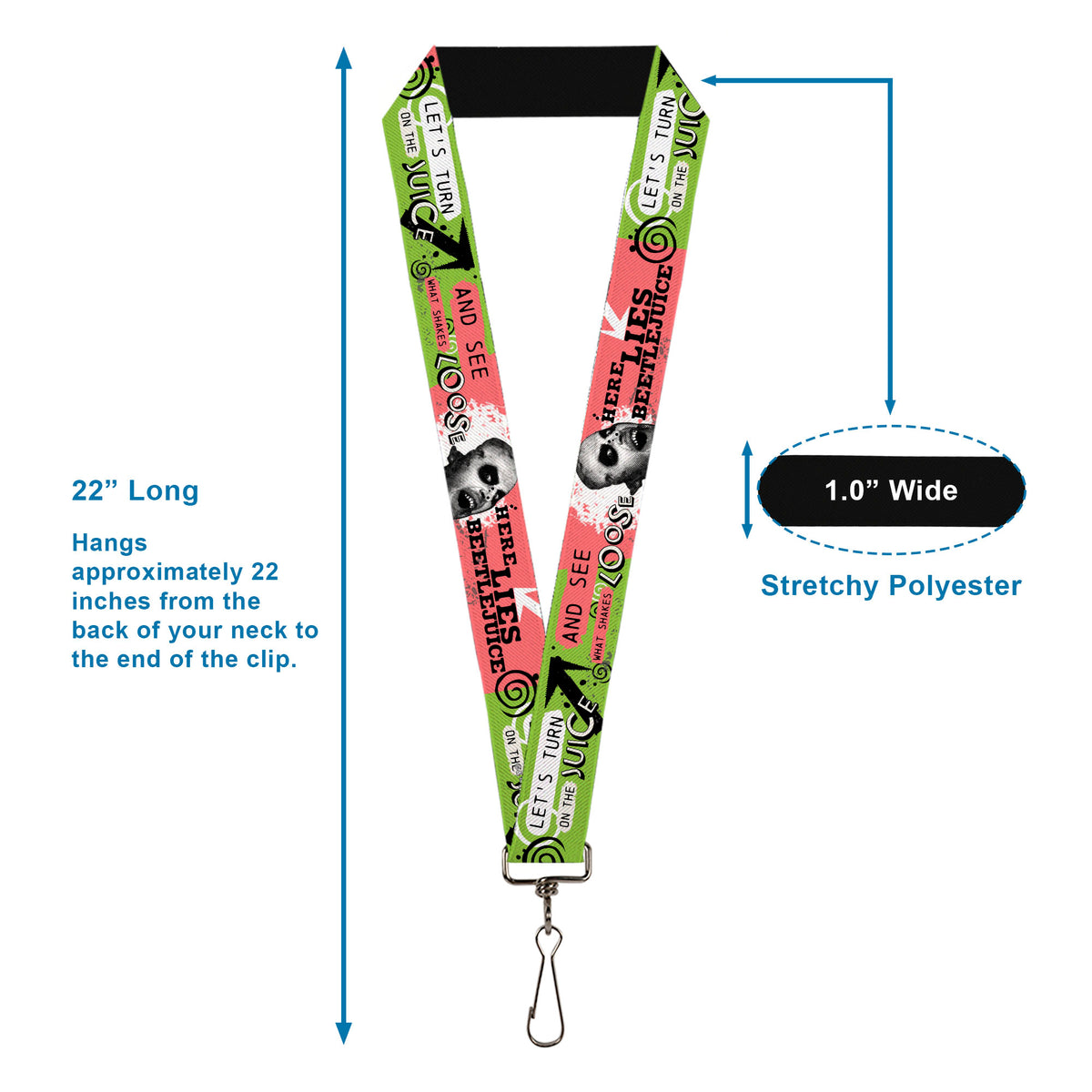 Lanyard - 1.0" - BEETLEJUICE Face and Quotes Collage Pink/Green/Black Lanyards Beetlejuice