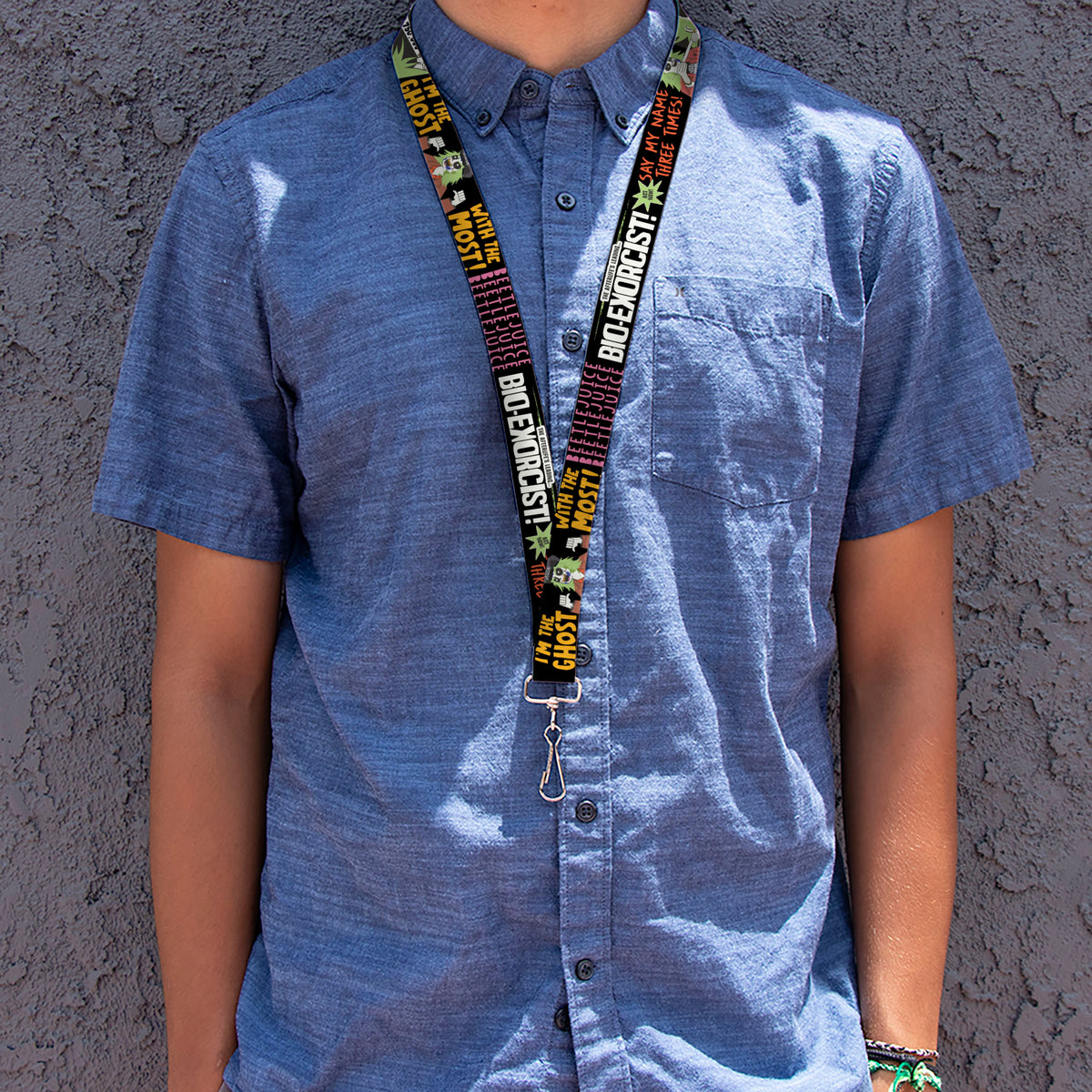 Lanyard - 1.0" - BEETLEJUICE Cartoon Quotes and Scene Black/Multi Color Lanyards Beetlejuice