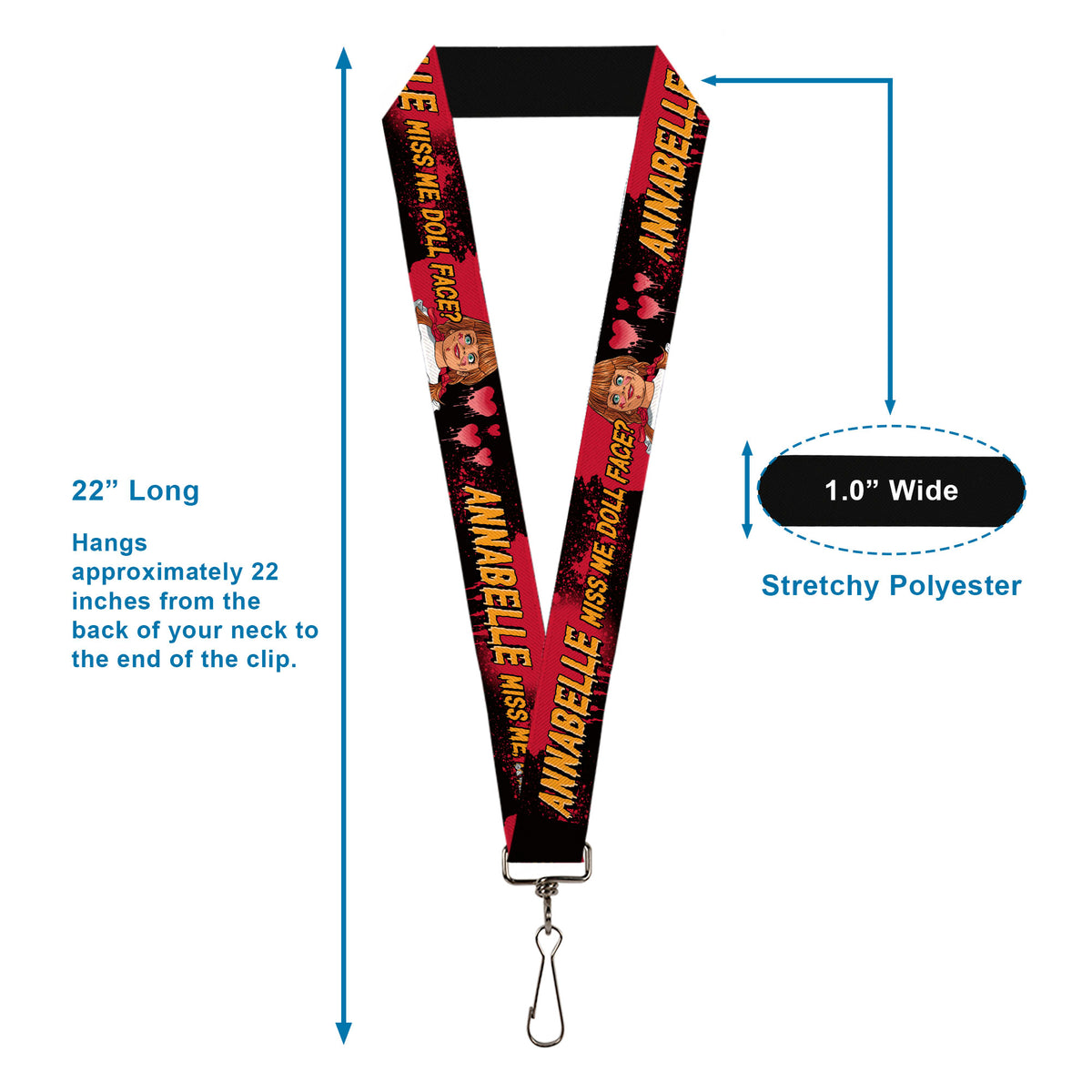 Lanyard - 1.0" - ANNABELLE MISS ME DOLL FACE Pose Black/Reds Lanyards Annabelle