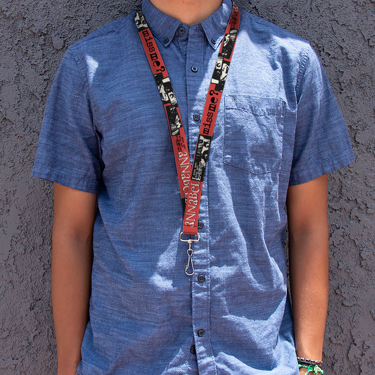 Lanyard - 1.0" - ANNABELLE MISS ME Eyes and Text Red/Black/White Lanyards Annabelle