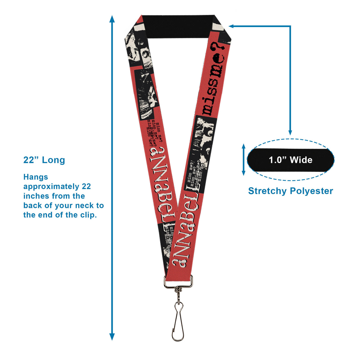 Lanyard - 1.0" - ANNABELLE MISS ME Eyes and Text Red/Black/White Lanyards Annabelle