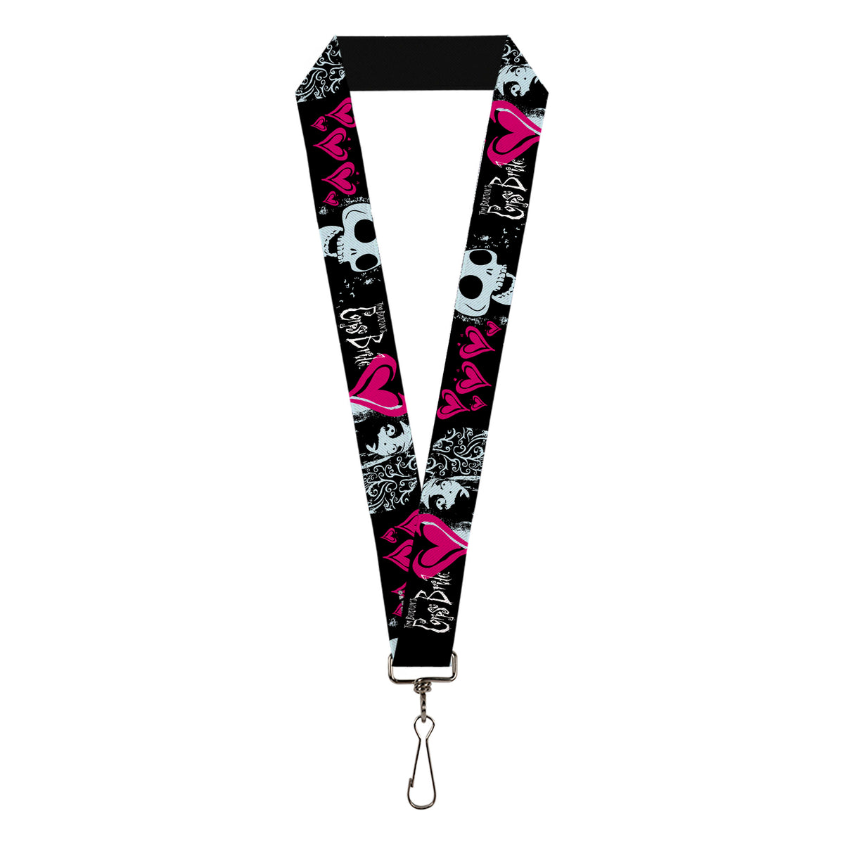 Lanyard - 1.0" - CORPSE BRIDE Emily Hearts and Skull Black/Gray/Pink Lanyards Corpse Bride