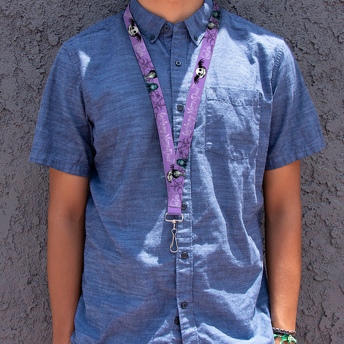 Lanyard - 1.0" - CORPSE BRIDE Victor and Emily LIVING MARRY THE DEAD Pose Lavender/Black Lanyards Corpse Bride