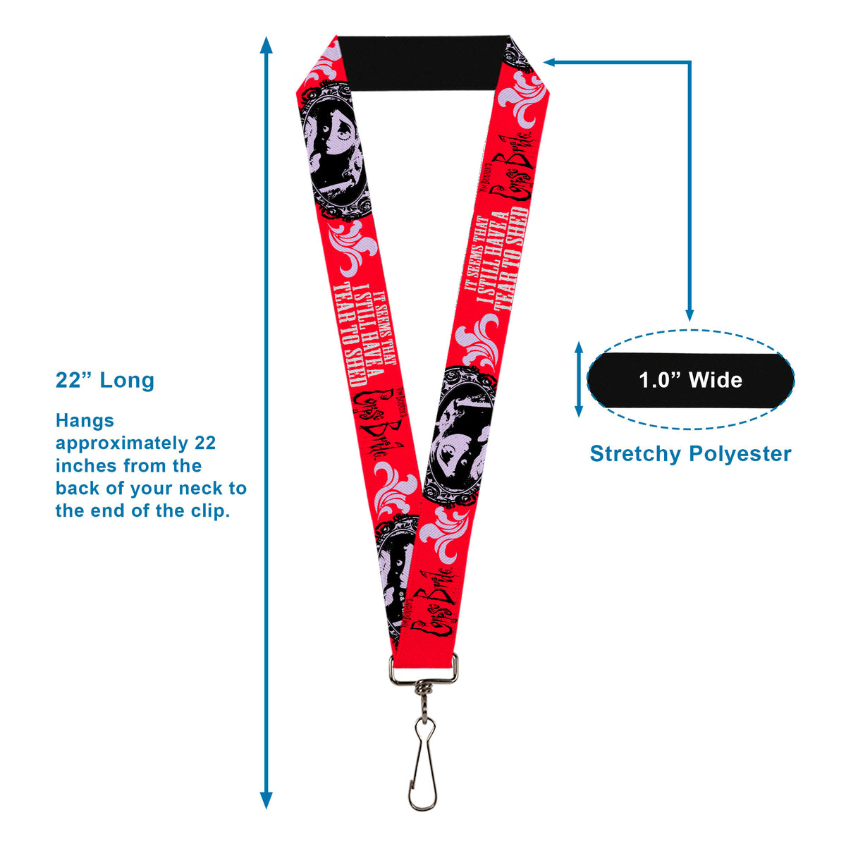 Lanyard - 1.0" - CORPSE BRIDE Emily TEAR TO SHED Pose Red/White/Black Lanyards Corpse Bride