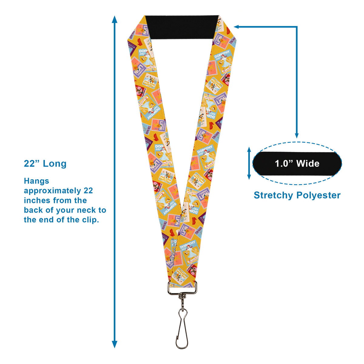 Lanyard - 1.0" - The Wizard of Oz Characters Scenes and Icons Collage Yellow Lanyards The Wizard of Oz