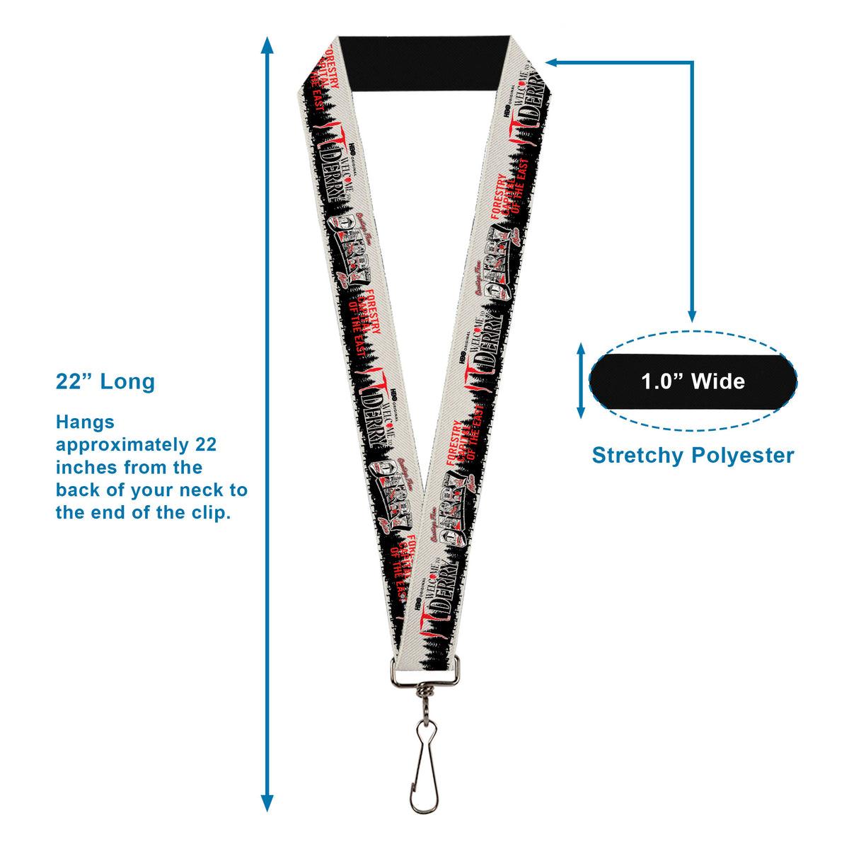 Lanyard - 1.0" - IT WELCOME TO DERRY Icons and Forest Scenery White/Black/Red Lanyards IT