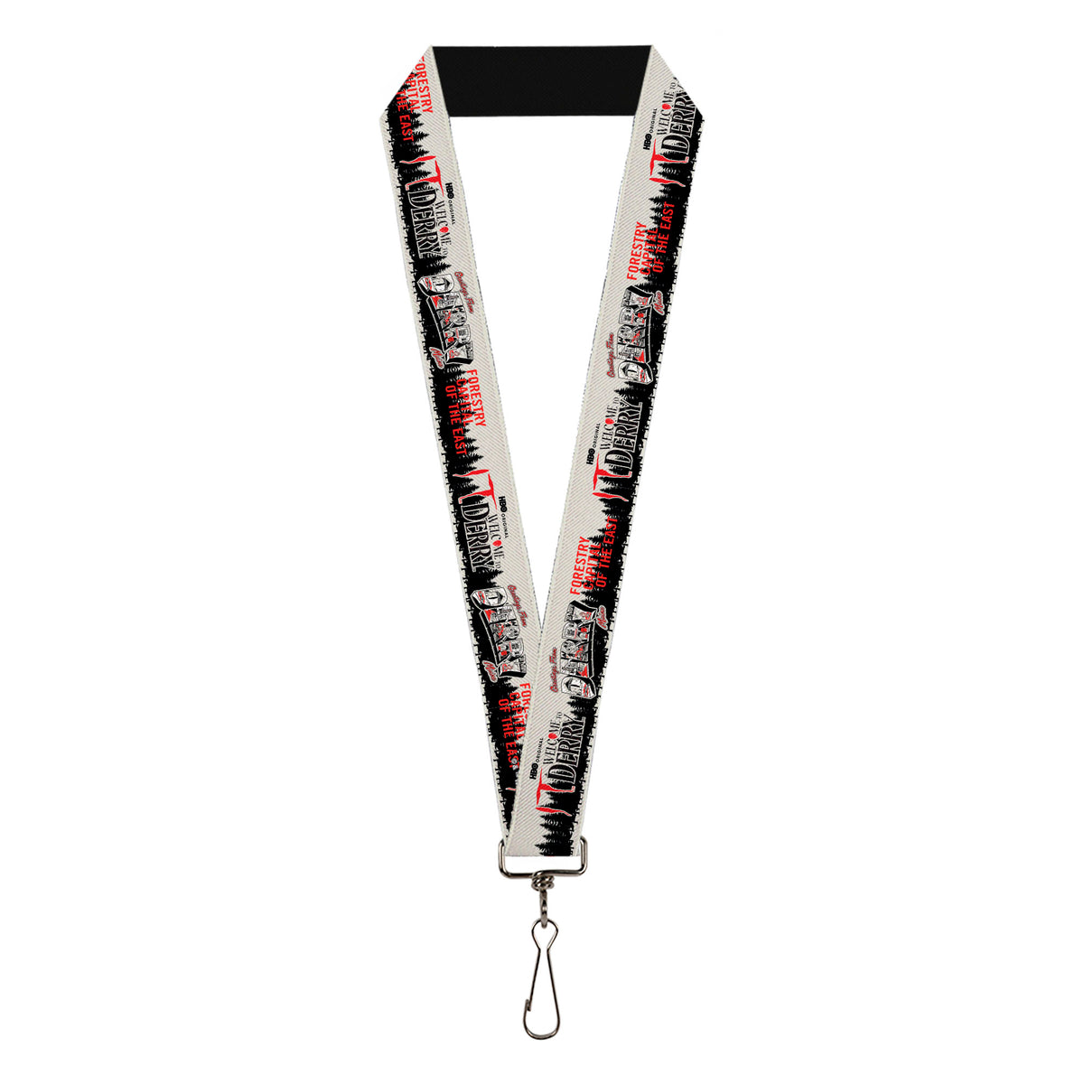 Lanyard - 1.0" - IT WELCOME TO DERRY Icons and Forest Scenery White/Black/Red Lanyards IT