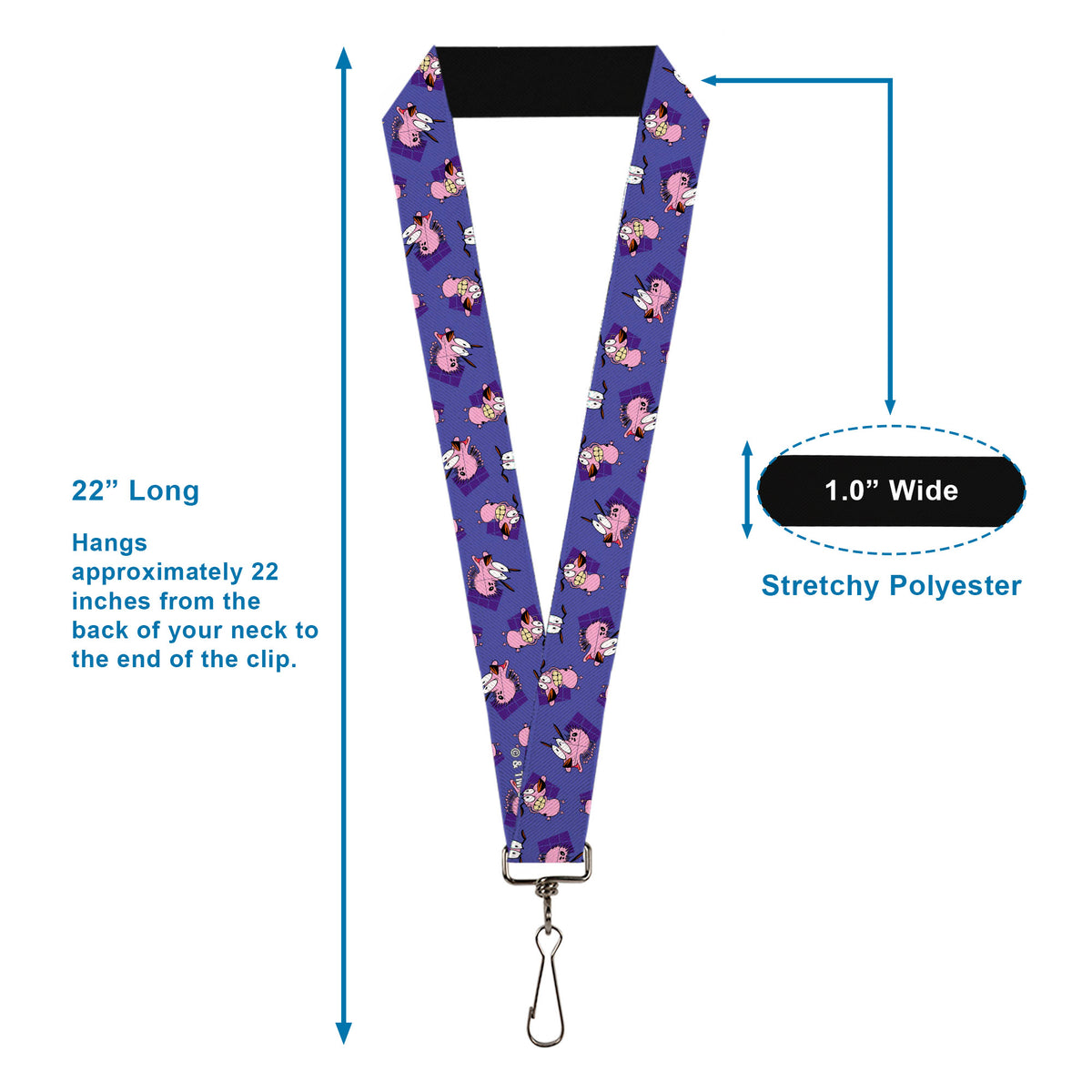Lanyard - 1.0" - Courage the Cowardly Dog Poses Scattered Blue Lanyards Courage the Cowardly Dog