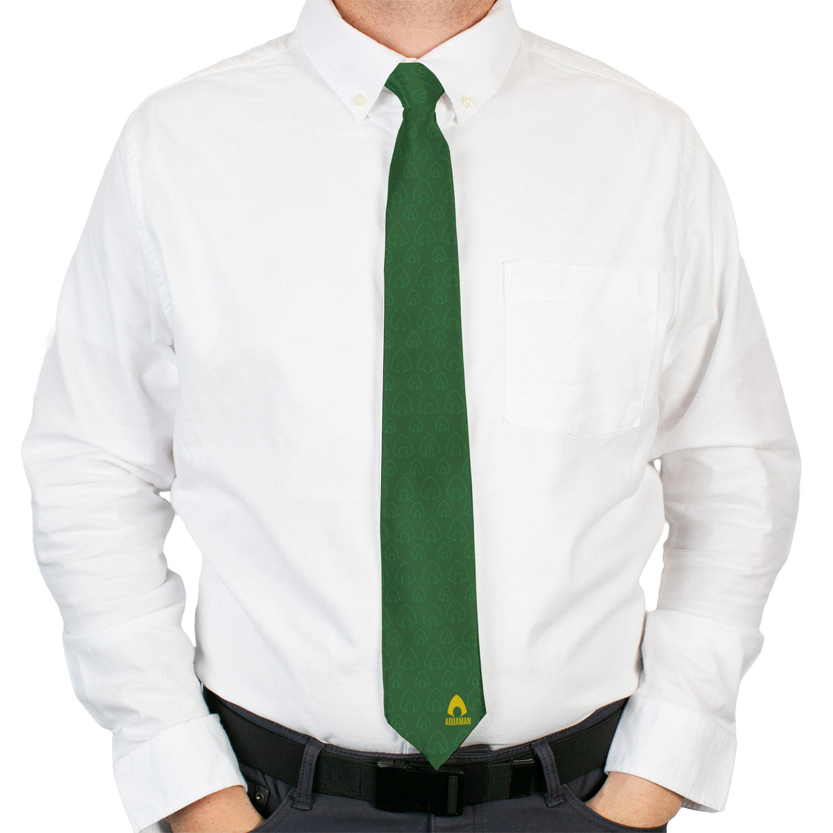 Necktie Standard - AQUAMAN Classic Icon Monogram Greens Gold Neckties DC Comics