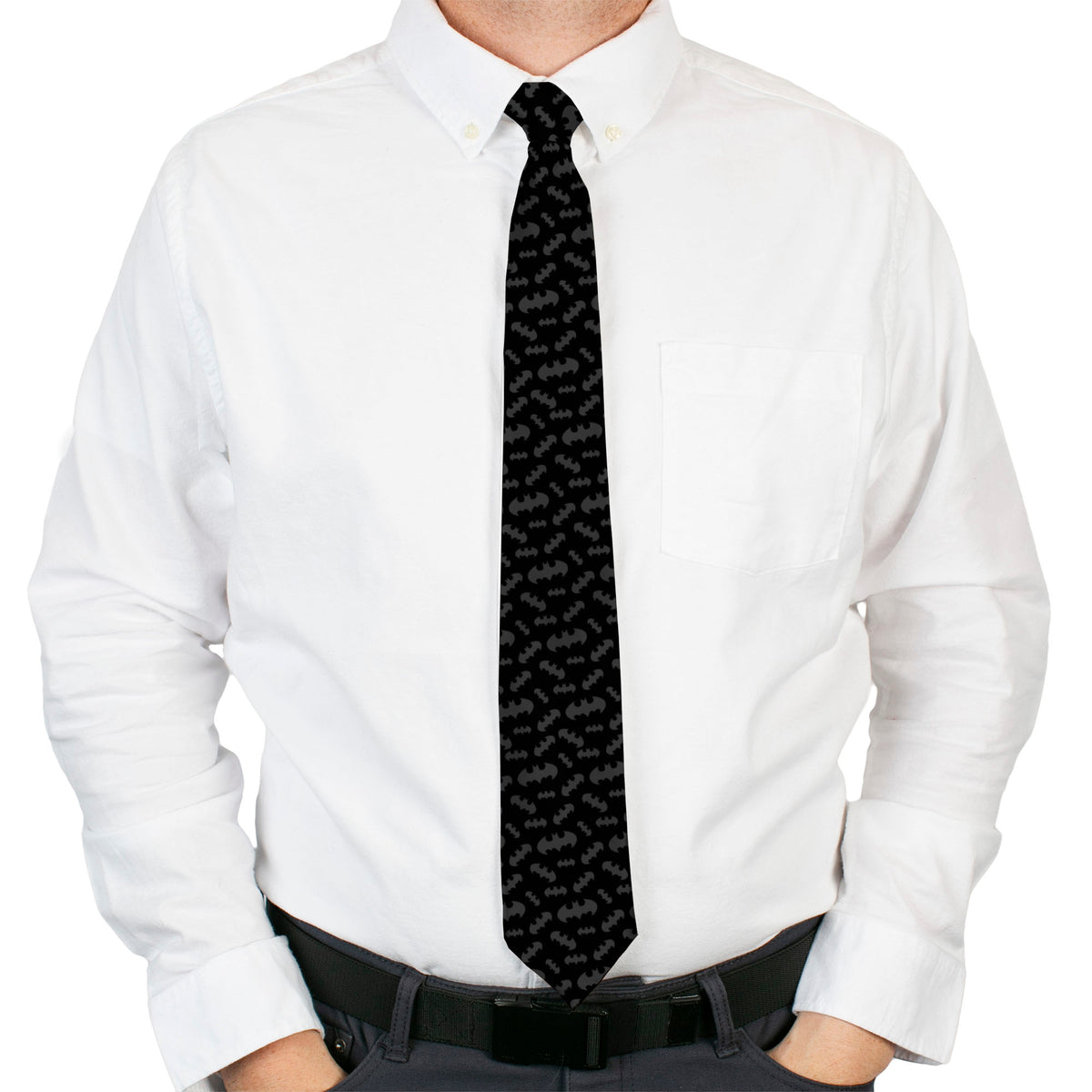 Necktie Standard - Bat Signal-1 Scattered Black Gray Neckties DC Comics