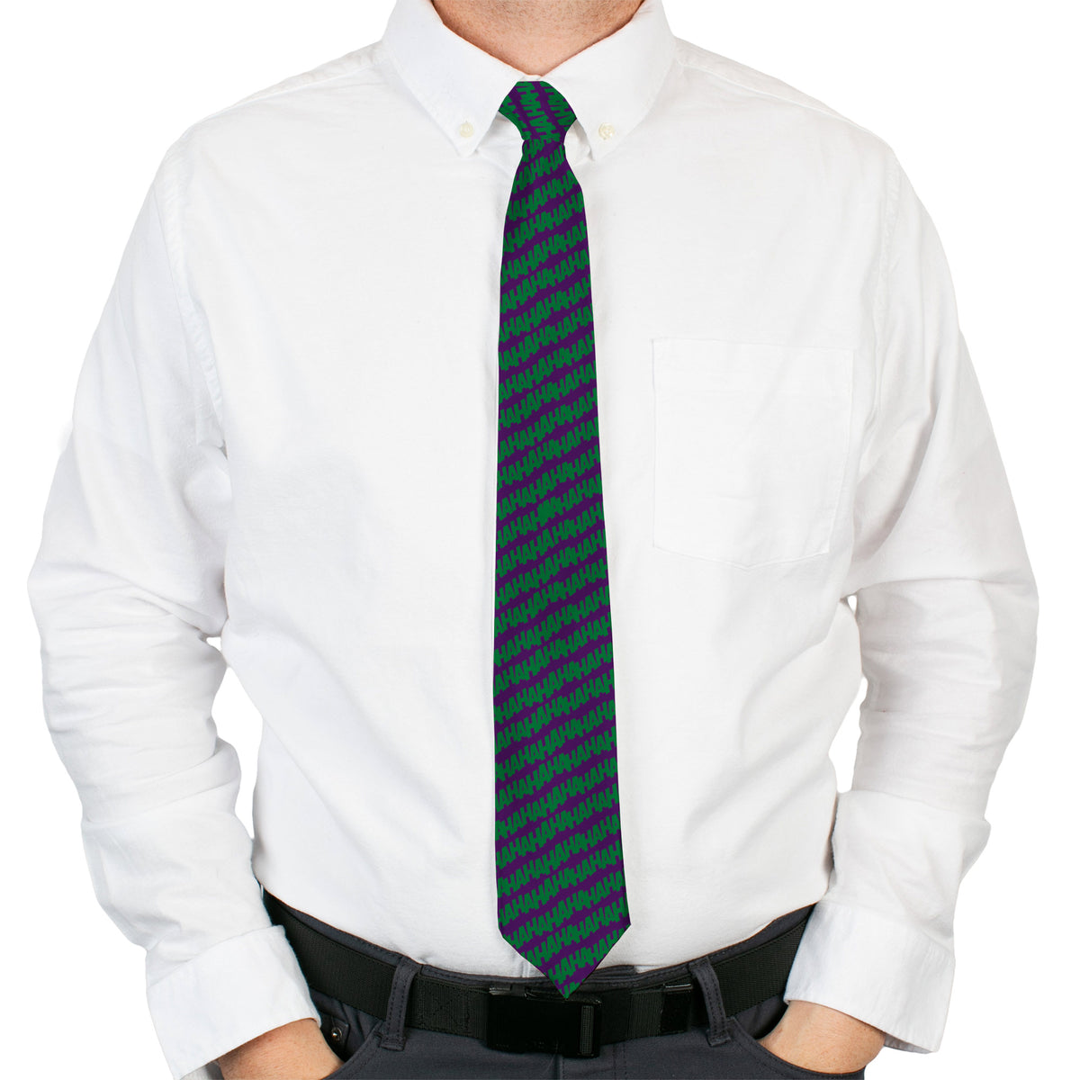 Necktie Standard - Joker HAHAHA Repeat Purple Green Neckties DC Comics