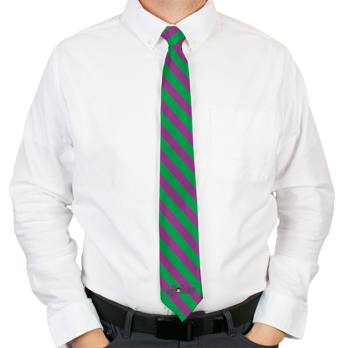 Necktie Standard - THE JOKER Stripe and Title Logo Green/Purple Neckties DC Comics