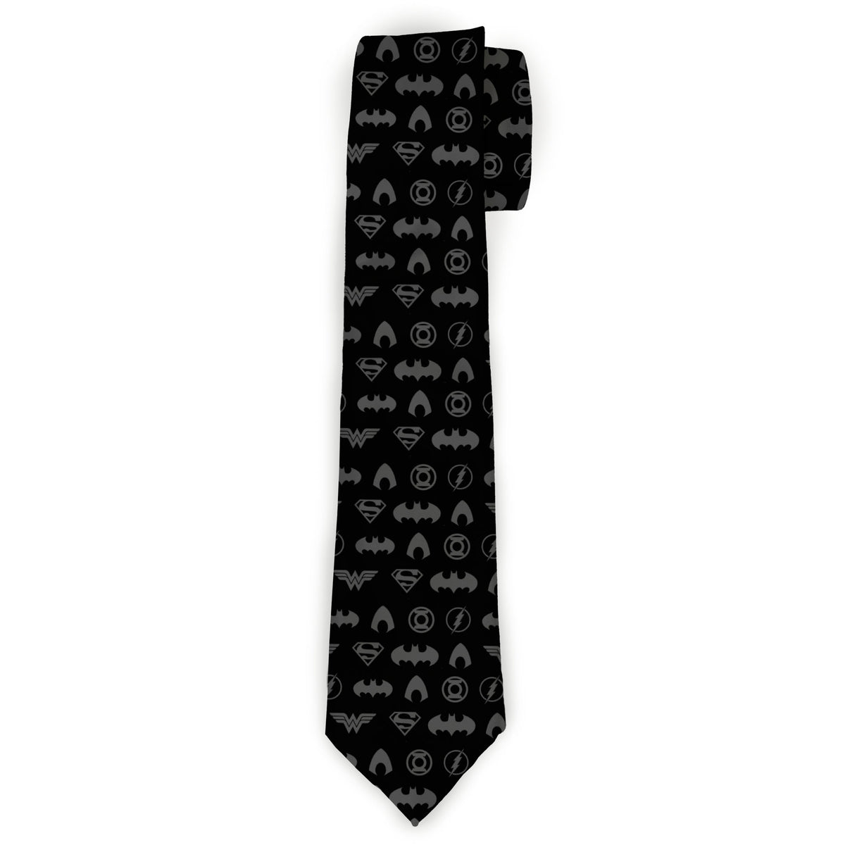 Necktie Standard - Justice League 8-Superhero Icons Black Gray Neckties DC Comics
